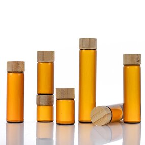 Glass Vial Bottle Factory - Wholesale Mini Amber with Bamboo Lid Screw Cap