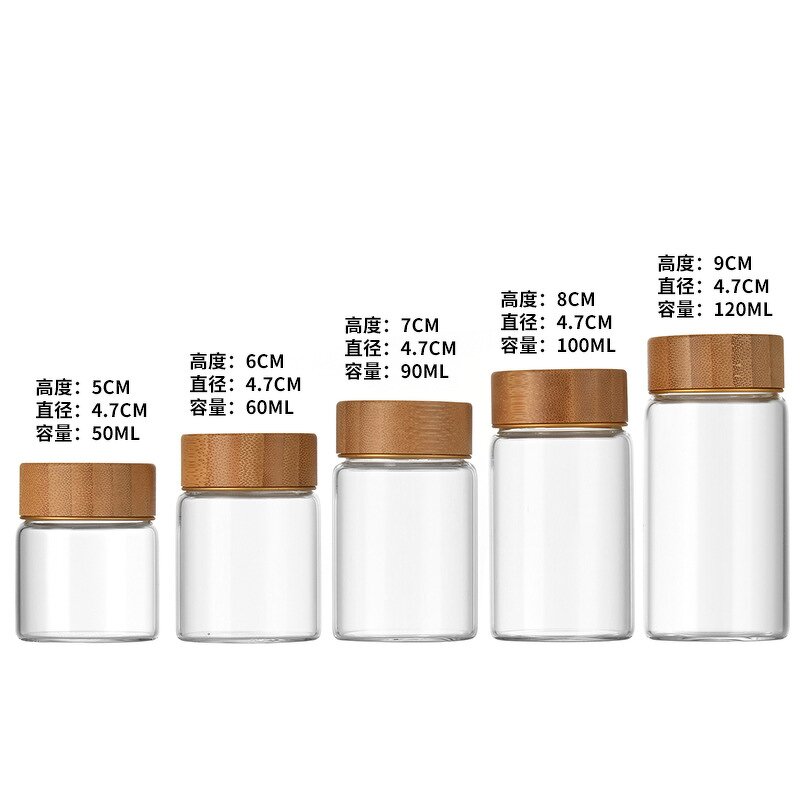 Glass Jar Supplier - 47mm Clear Round with Bamboo Lid for Tea Spice