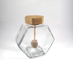 Glass Honey Jar Factory - Wholesale Clear Empty Hexagonal with Wood Lid
