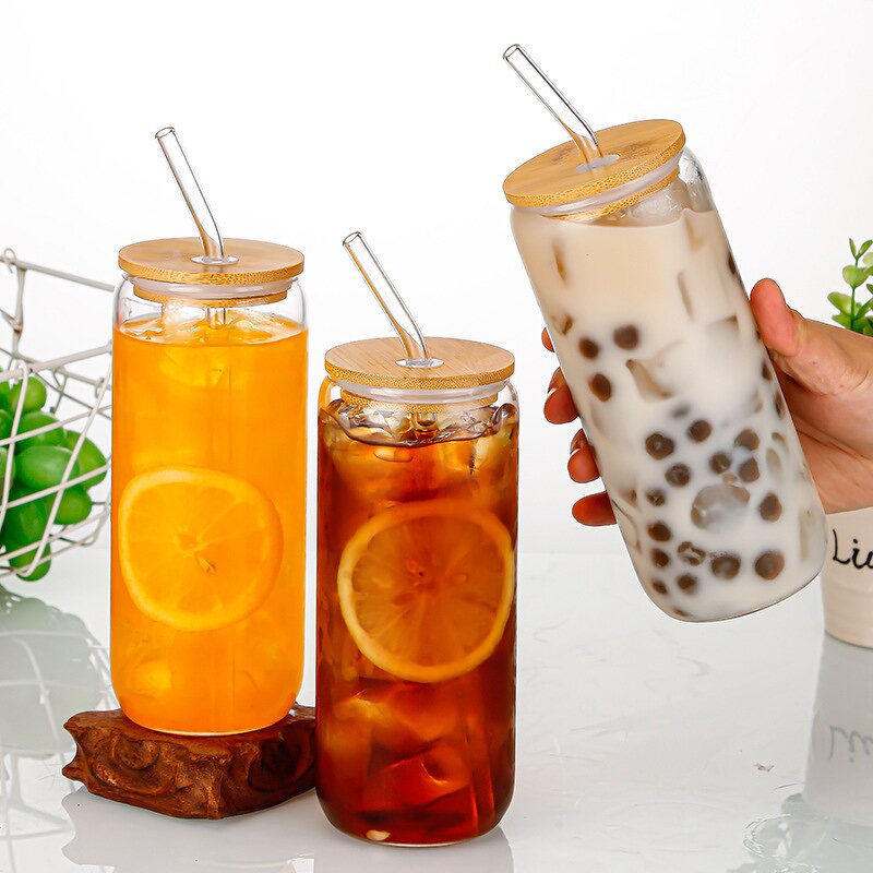 Glass Coffee Glasses Supplier - Wholesale 16oz Transparent with Bamboo Lid Straw