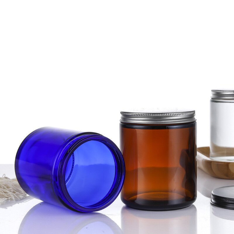 Glass Candle Jar Supplier - Luxury 4oz 8oz Clear Blue Amber with Aluminum Lid