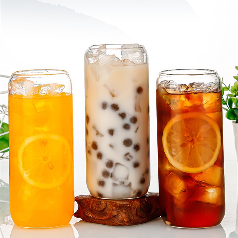 Glass Drink Cup Supplier - Hot Sale 16oz Reusable Can Shaped with Lid