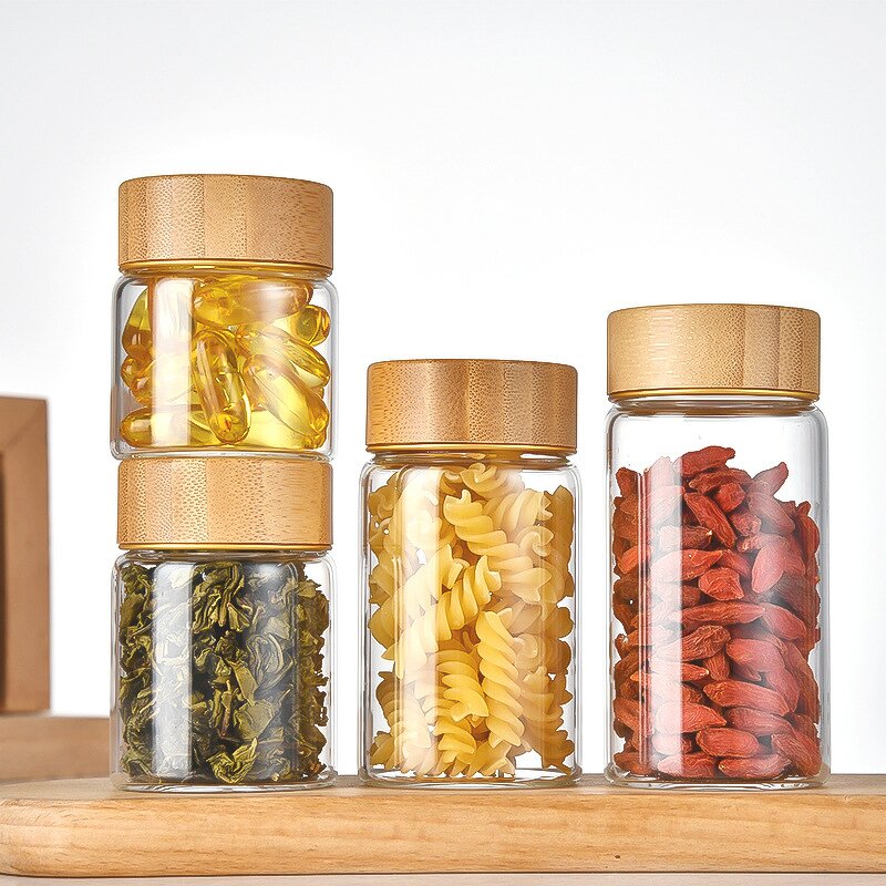 Glass Jar Supplier - 47mm Clear Round with Bamboo Lid for Tea Spice