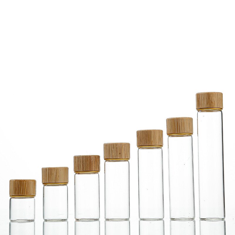 Glass Bottles Supplier - Wholesale Mini Amber Clear with Bamboo Lid Screw Cap