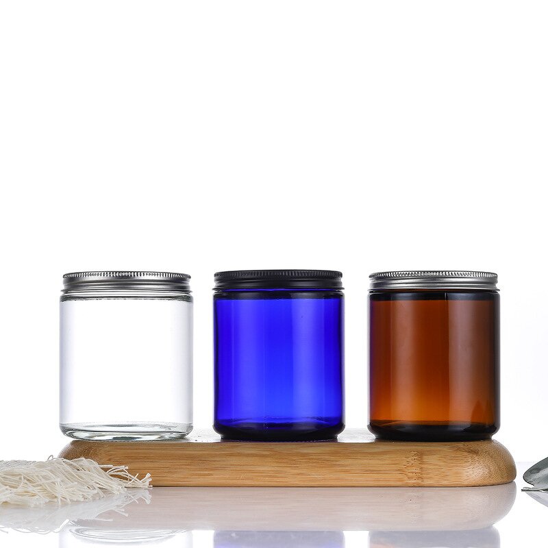 Glass Candle Jar Supplier - Luxury 4oz 8oz Clear Blue Amber with Aluminum Lid