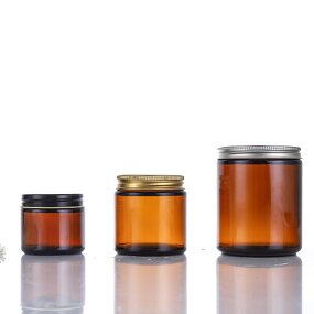 Glass Candle Jar Manufacturer - Wholesale 8oz Round Amber with Aluminum Lid