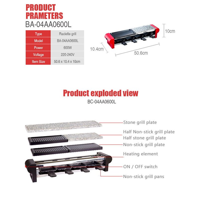 Raclette Grill Manufacturer - OEM/ODM Table Nonstick Plate Electric BBQ for 4 Person