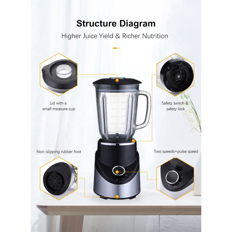 Electric Table Mixer Manufacturer - OEM/ODM 2 Speed 500W Grinder Juicer Blender