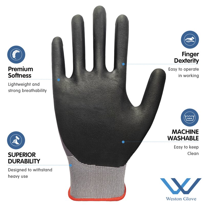 Work Gloves Factory - 15G Nylon Spandex Foam Nitrile Coated Anti-Slip