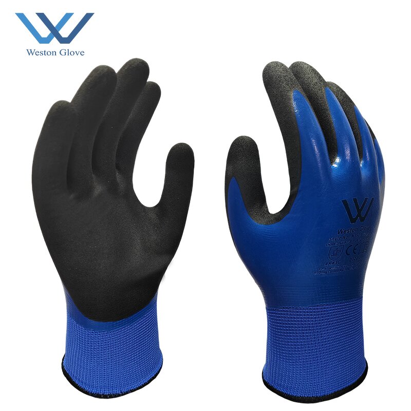 Protective Work Gloves Supplier - Polyester Double Dipped Sandy Nitrile