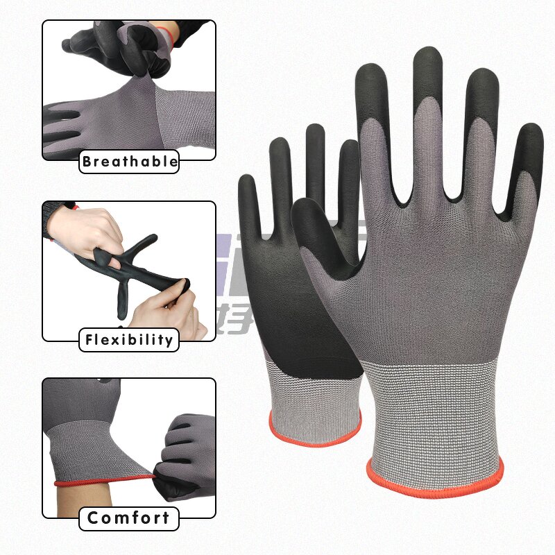 Work Gloves Factory - 15G Nylon Spandex Foam Nitrile Coated Anti-Slip