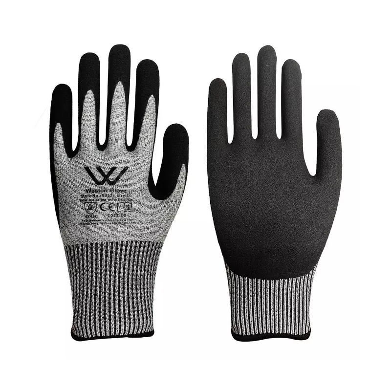 Cut Resistant Work Gloves Manufacturer - HPPE Level 5 Sandy Nitrile Coated