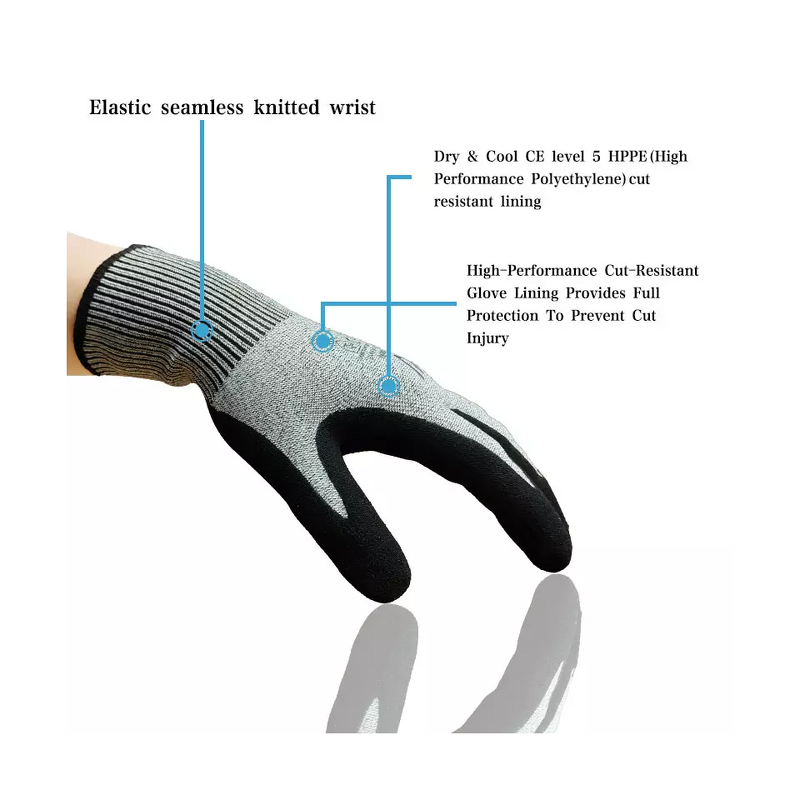Cut Resistant Work Gloves Manufacturer - HPPE Level 5 Sandy Nitrile Coated