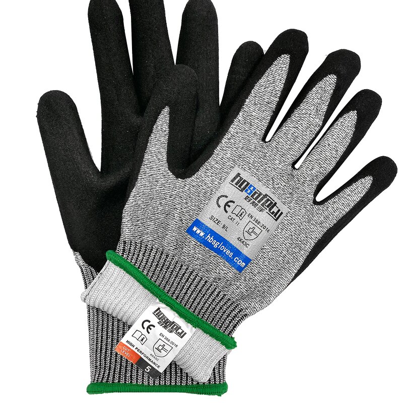Cut Resistant Gloves Factory - EN388 4544 HPPE Level 5 Sandy Nitrile