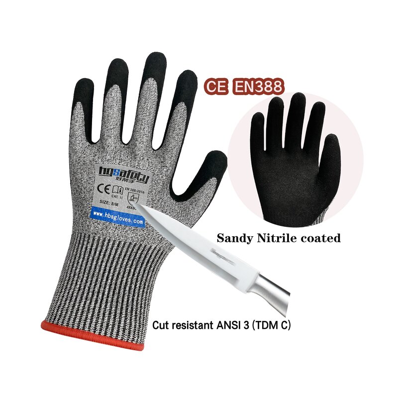 Cut Resistant Gloves Factory - EN388 4544 HPPE Level 5 Sandy Nitrile