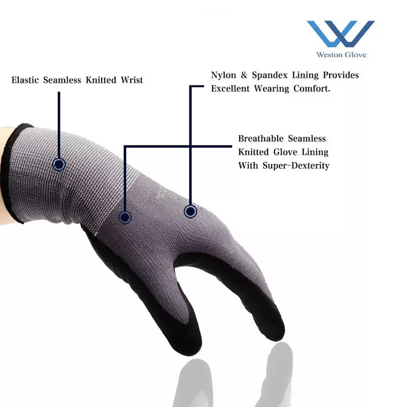 Industrial Safety Gloves Manufacturer - 15G Nylon Foam Nitrile Coated Custom