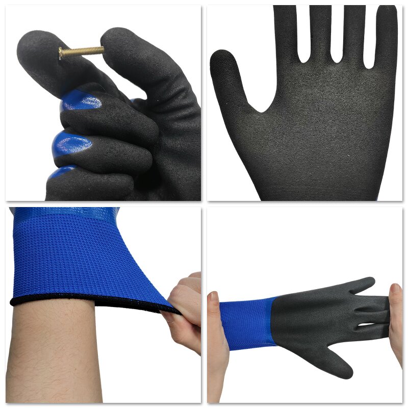 Protective Work Gloves Supplier - Polyester Double Dipped Sandy Nitrile
