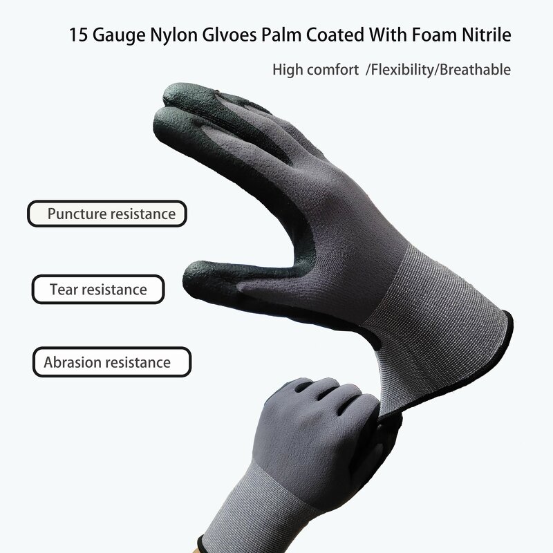 Protective Gloves Supplier - 15G Nylon Foam Nitrile Coated Anti-Slip