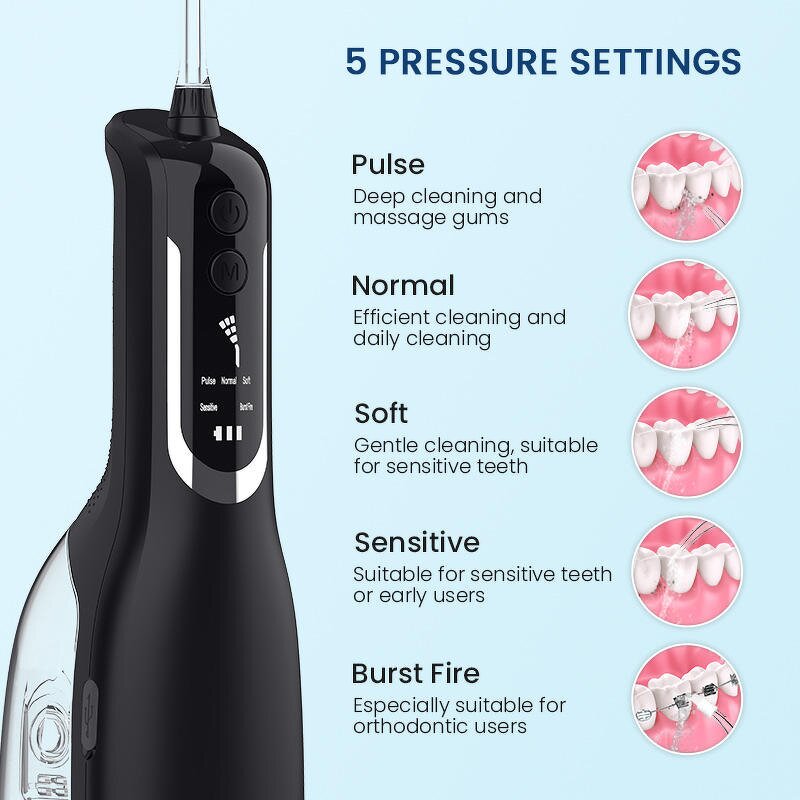 Oral Irrigator Manufacturer - OEM/ODM Portable 2 in 1 5 Modes Water Floss 4 Nozzles