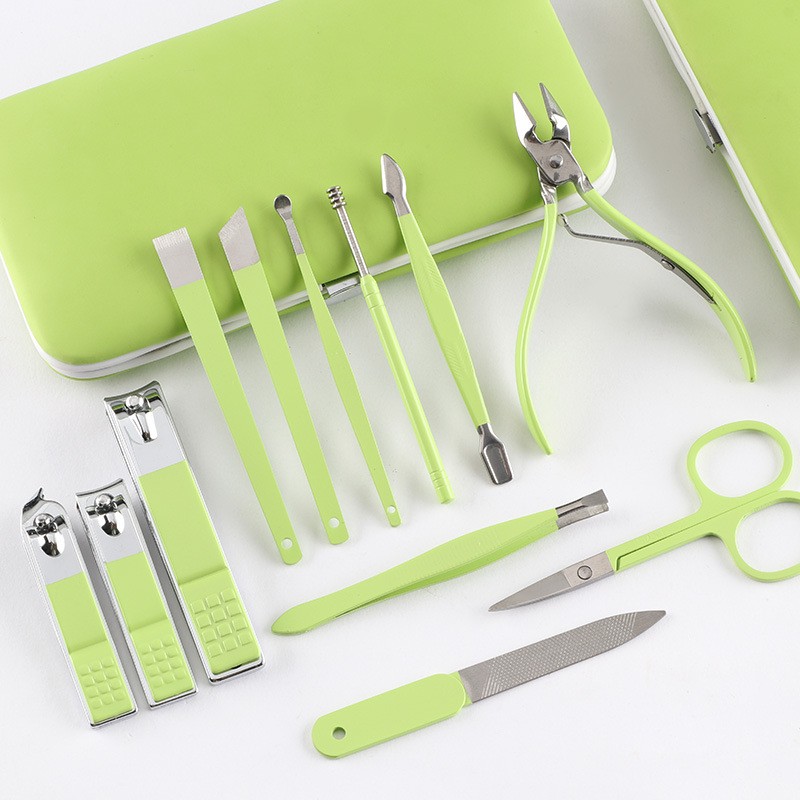 16-Piece Fluorescent Green Stainless Steel Manicure Set Nail Care Tools for Fingers Beauty Gift Suit Including Nail Clipper