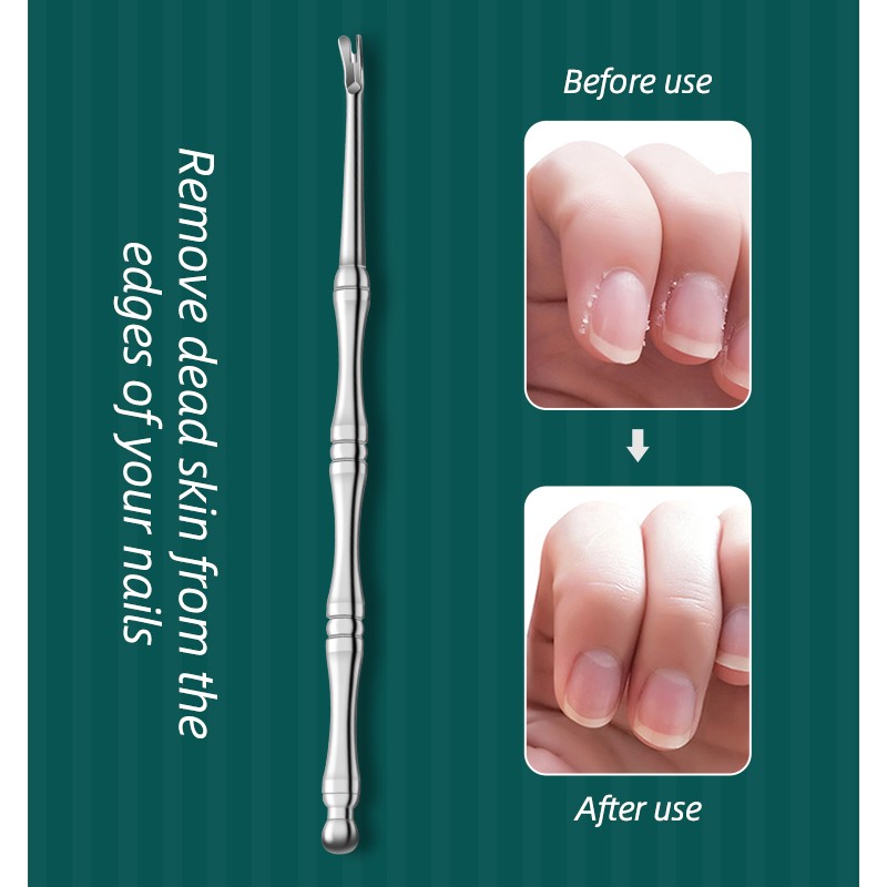 Stainless Steel Dead Skin Push Tool Bamboo Grain Eye Use Nail Tool Kit featuring Nail Edge Shovel Horny Fork Nail Edge Shovel