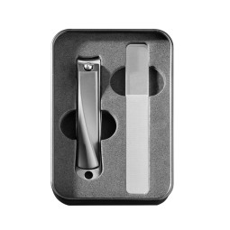 2-Piece Universal Oblique Nail Clippers with Bright Nail File Customizable Logo Stainless Steel Aluminum Box for Fingers