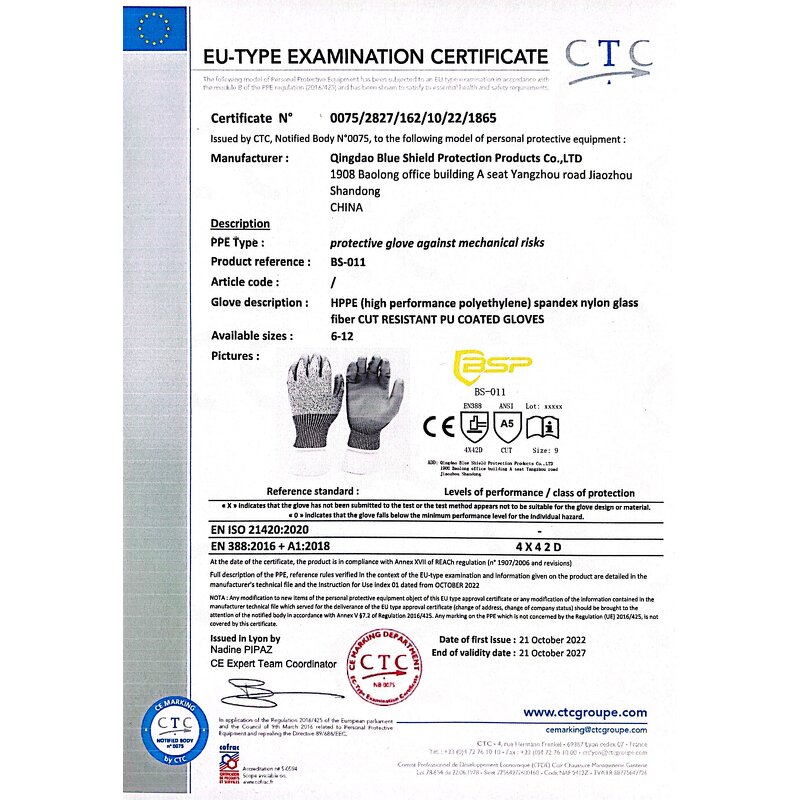 Glass Handling Gloves Manufacturer - 13 Gauge Hppe Latex Palm Coated Ce Certified