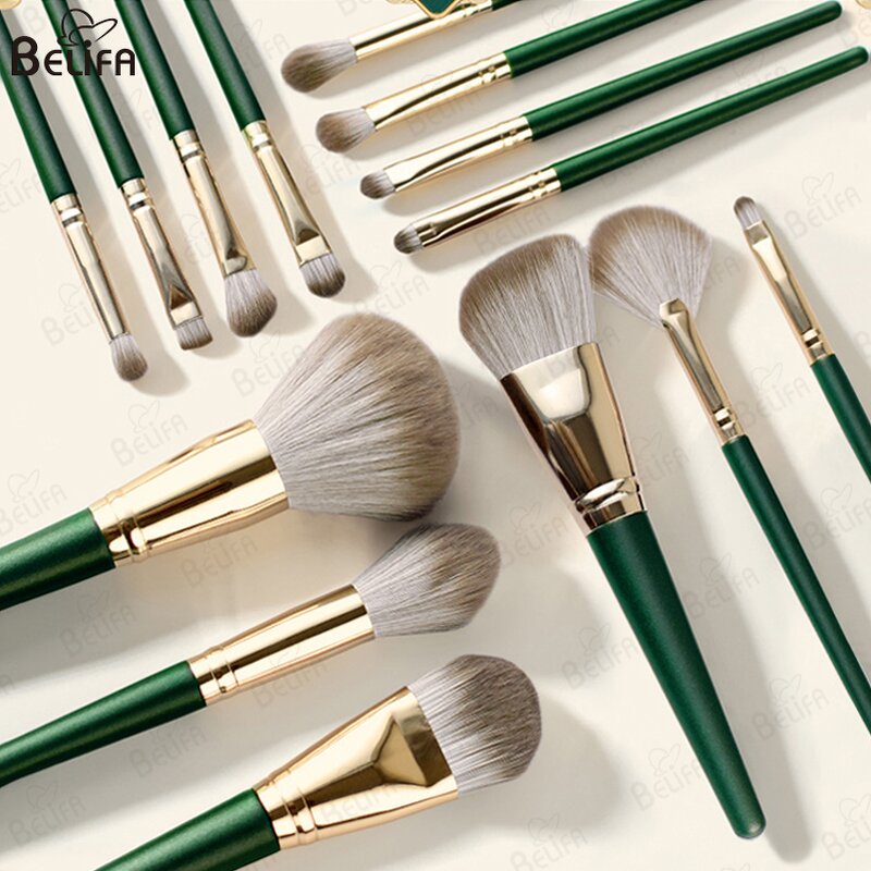 Makeup Brush Set Manufacturer - OEM/ODM Hot Selling Green 14pcs Professional Set