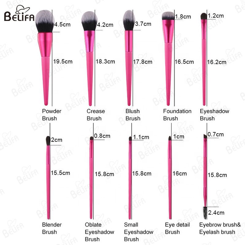 Makeup Brush Set Manufacturer - OEM Custom 10PCS Soft Synthetic Vegan Luxury Pink