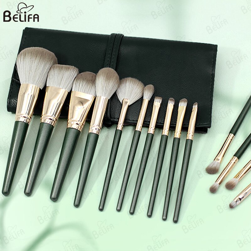 Makeup Brush Set Manufacturer - OEM/ODM Hot Selling Green 14pcs Professional Set