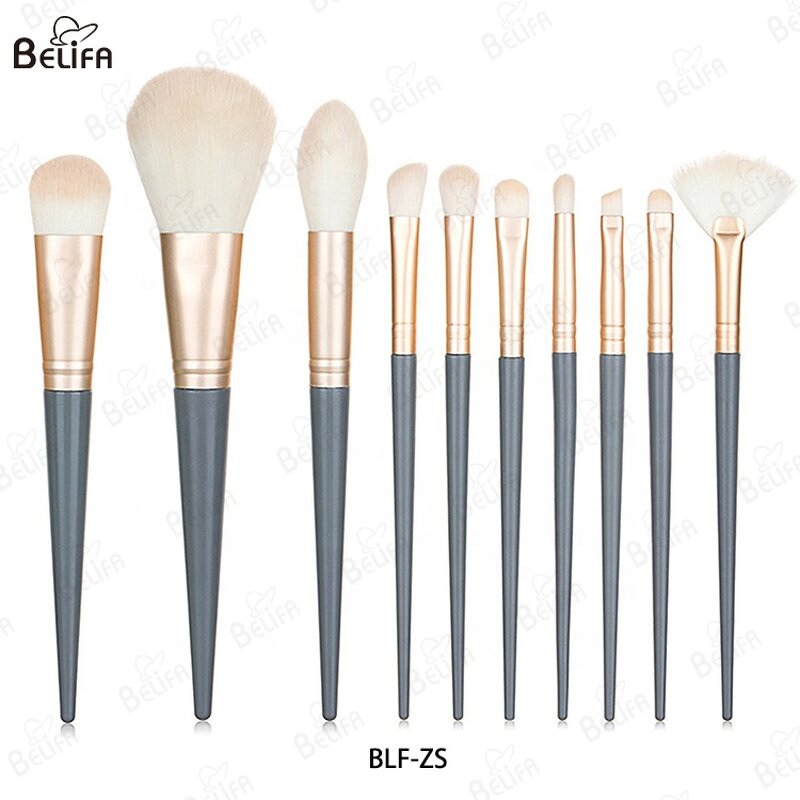 Makeup Brush Set Manufacturer - OEM Custom 10Pcs Wood Handle Blue Brush Kit