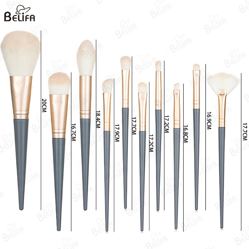 Makeup Brush Set Manufacturer - OEM Custom 10Pcs Wood Handle Blue Brush Kit