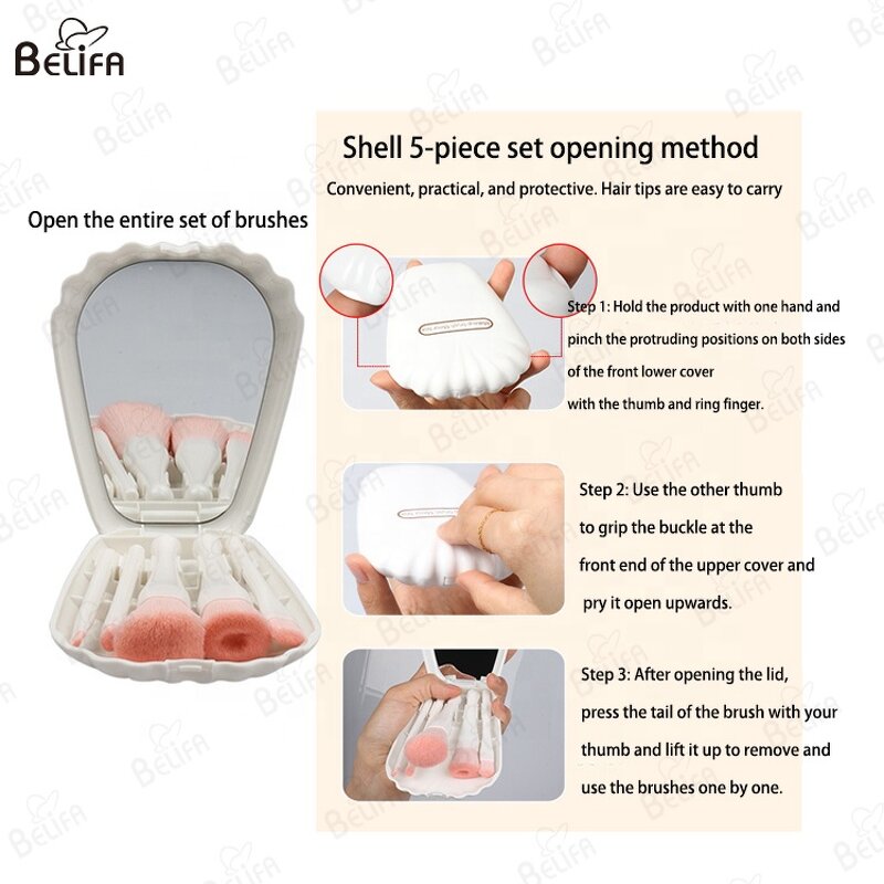 Makeup Brush Set Manufacturer - OEM/ODM 5 PCS Shell Mirror Blush Powder Brush