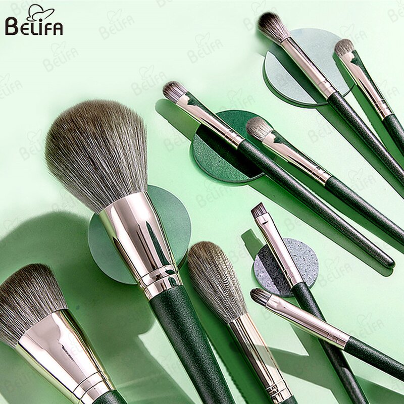 Makeup Brush Set Manufacturer - OEM/ODM Hot Selling Green 14pcs Professional Set