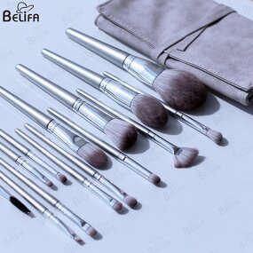 Makeup Brush Set Manufacturer - OEM Custom 14pcs Silver Grey Plastic Handle Set