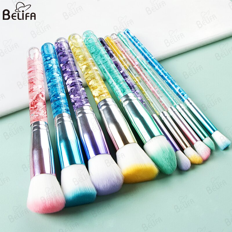 Makeup Brush Set Manufacturer - OEM Custom 10pcs Colorful Crystals Handle Bag