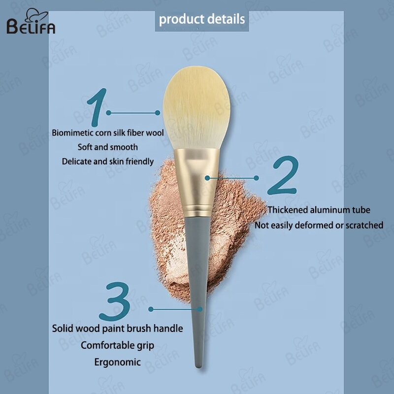 Makeup Brush Set Manufacturer - OEM Custom 10Pcs Wood Handle Blue Brush Kit