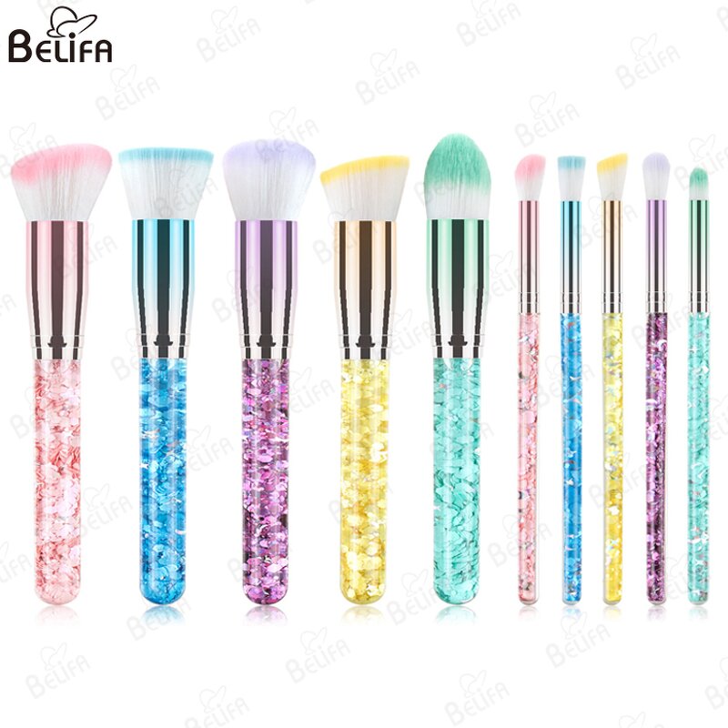 Makeup Brush Set Manufacturer - OEM Custom 10pcs Colorful Crystals Handle Bag