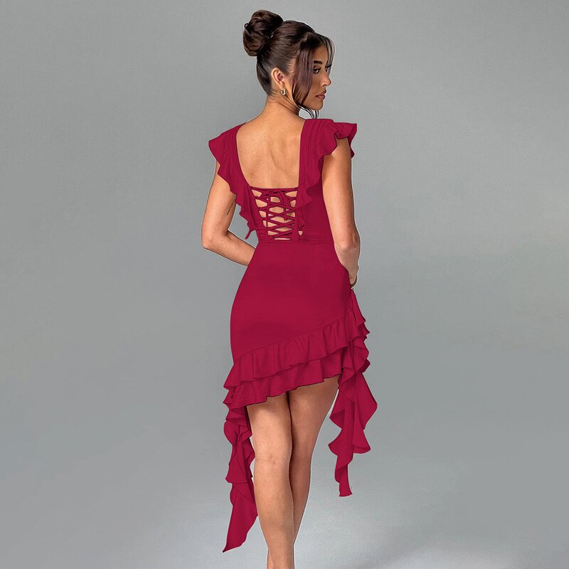 Halter Evening Dress Manufacturer - OEM Ruffled Party Dress