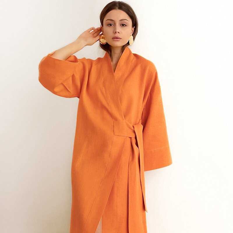 Cotton Linen Bathrobe Factory - OEM Loose Fit Robe Pajamas