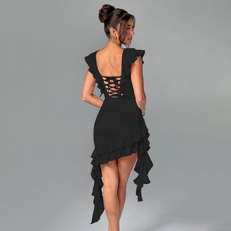 Halter Evening Dress Manufacturer - OEM Ruffled Party Dress