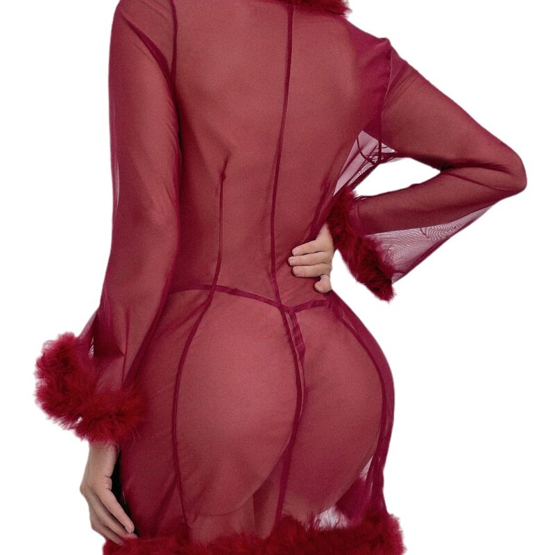 Transparent Nightgown Supplier - OEM Feather Robe Sleepwear