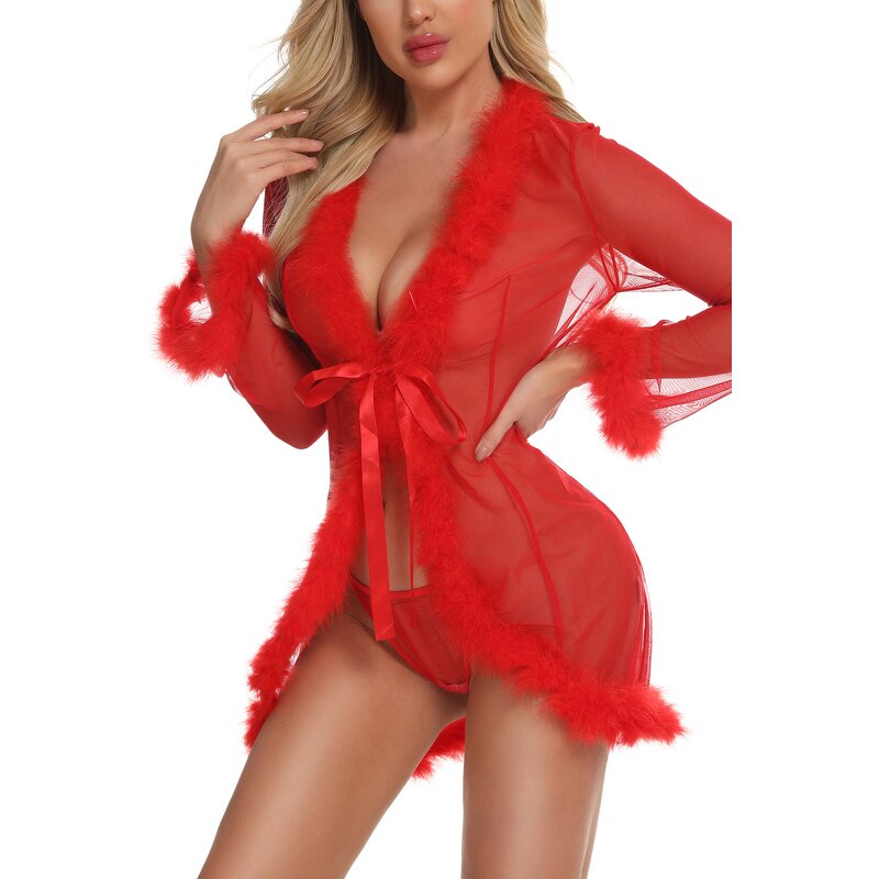 Transparent Nightgown Supplier - OEM Feather Robe Sleepwear