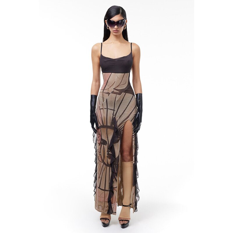 Long Skirt Factory - OEM Backless Print Dress