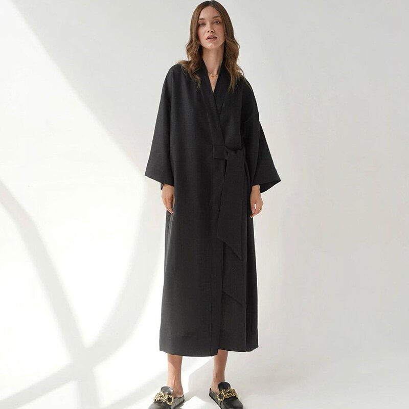 Cotton Linen Bathrobe Factory - OEM Loose Fit Robe Pajamas