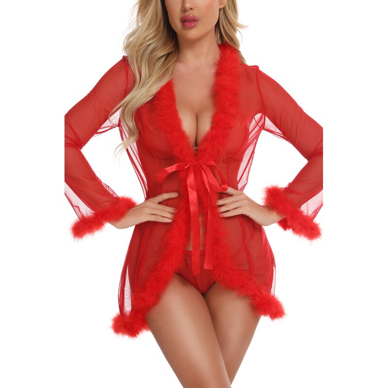 Transparent Nightgown Supplier - OEM Feather Robe Sleepwear