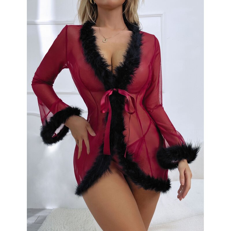 Transparent Nightgown Supplier - OEM Feather Robe Sleepwear