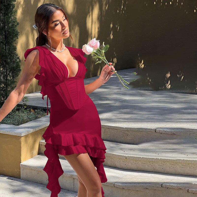 Halter Evening Dress Manufacturer - OEM Ruffled Party Dress