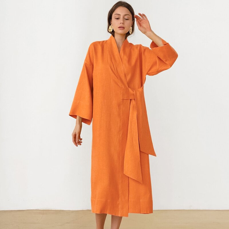 Cotton Linen Bathrobe Factory - OEM Loose Fit Robe Pajamas