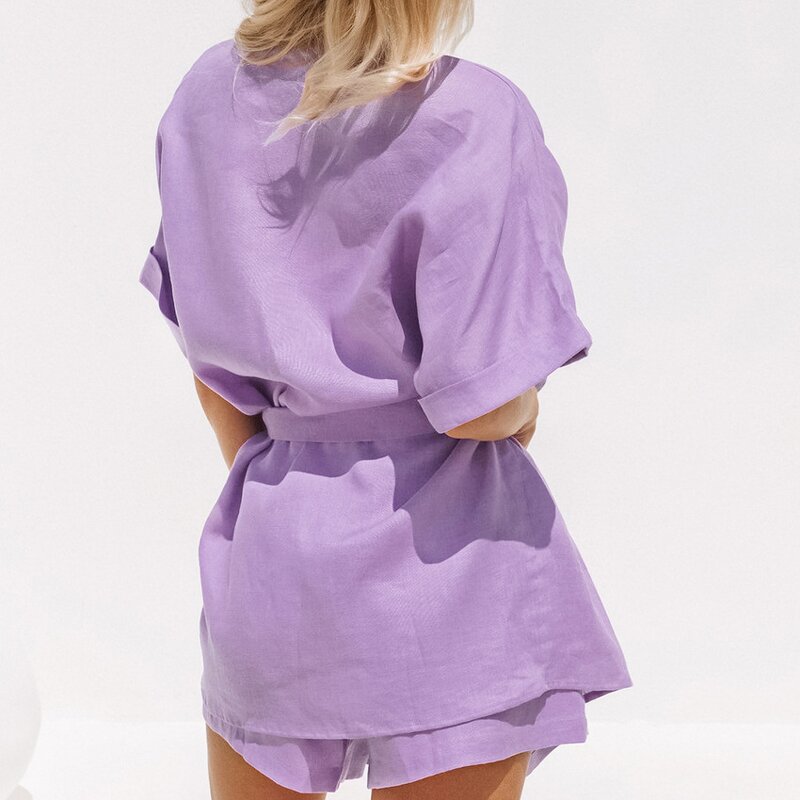 V-Neck Bathrobe Supplier - OEM Short Sleeve Pajamas Sets
